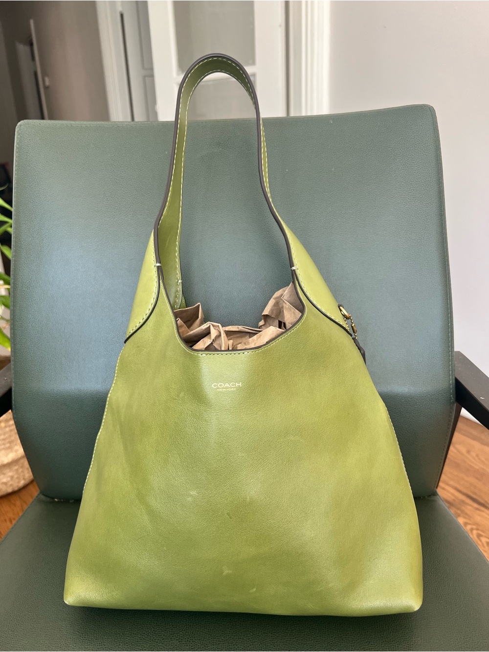 Coach Dark Lime Green Brooklyn 28 Leather Bag